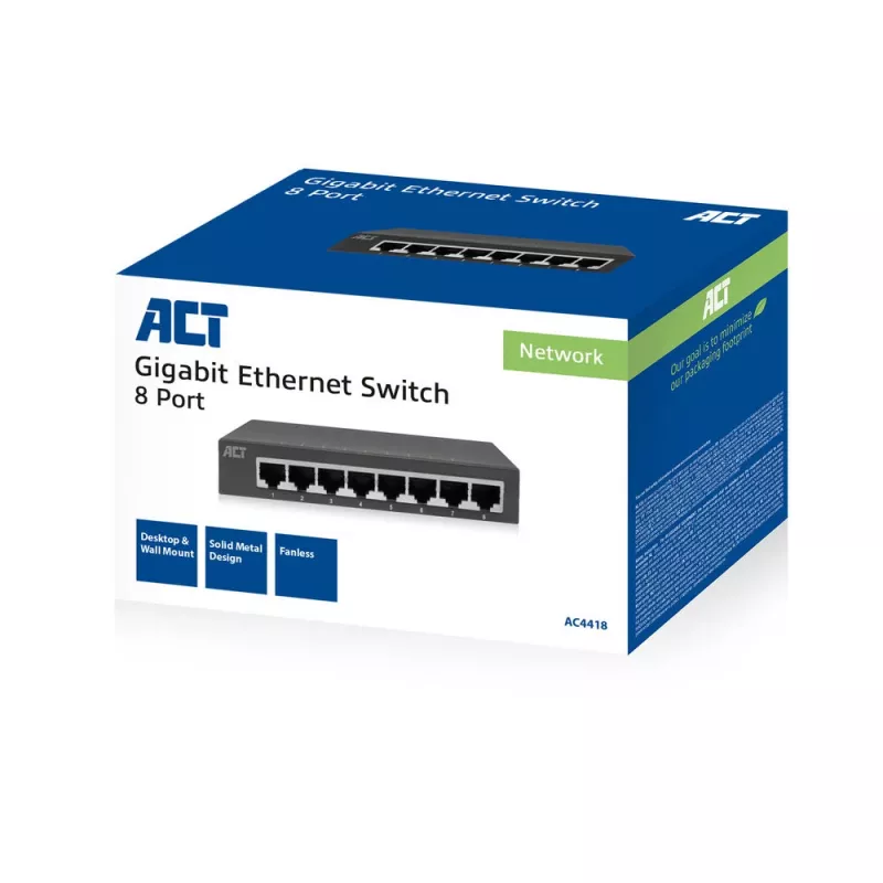 Switch no gestionado ACT AC4418 8 puertos Gigabit Ethernet 10/100/1000
