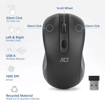 ACT AC5105 ratón inalámbrico ambidiestro, negro