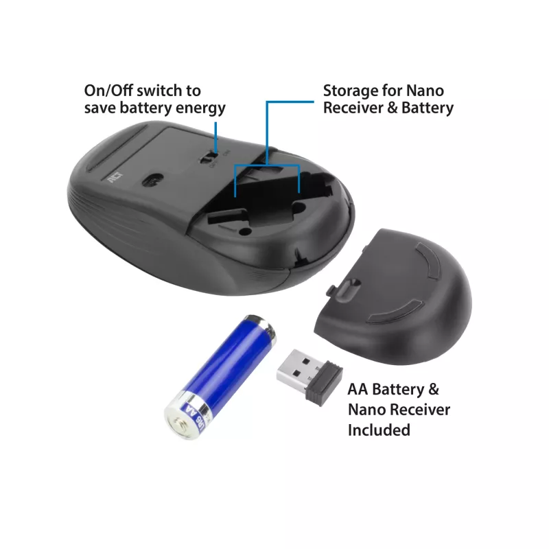 ACT AC5105 ratón inalámbrico ambidiestro, negro