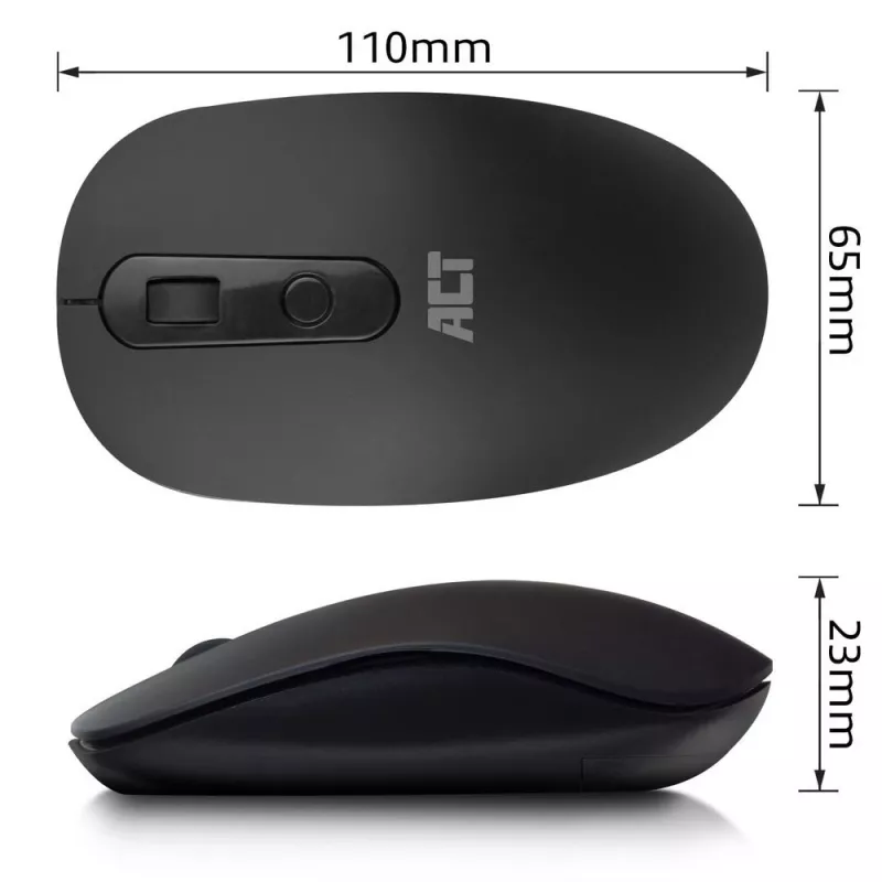 Ratón inalámbrico ACT 1200 DPI, ambidiestro, RF inalámbrico, 1200 DPI, negro
