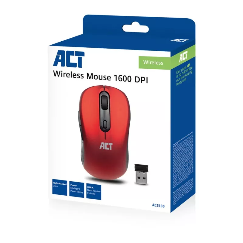 ACT AC5135 ratón inalámbrico, ambidiestro, 1600 DPI