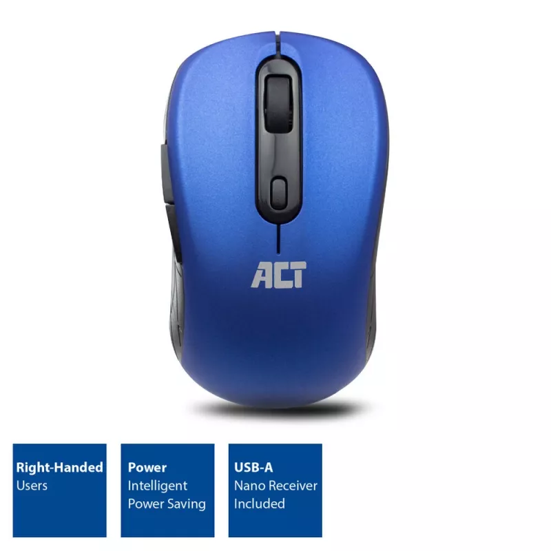 ACT AC5140 ratón inalámbrico ambidiestro, 1600 DPI, RF Wireless, azul/negro