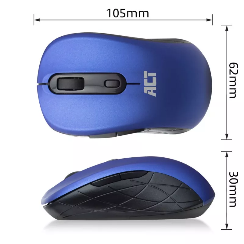 ACT AC5140 ratón inalámbrico ambidiestro, 1600 DPI, RF Wireless, azul/negro