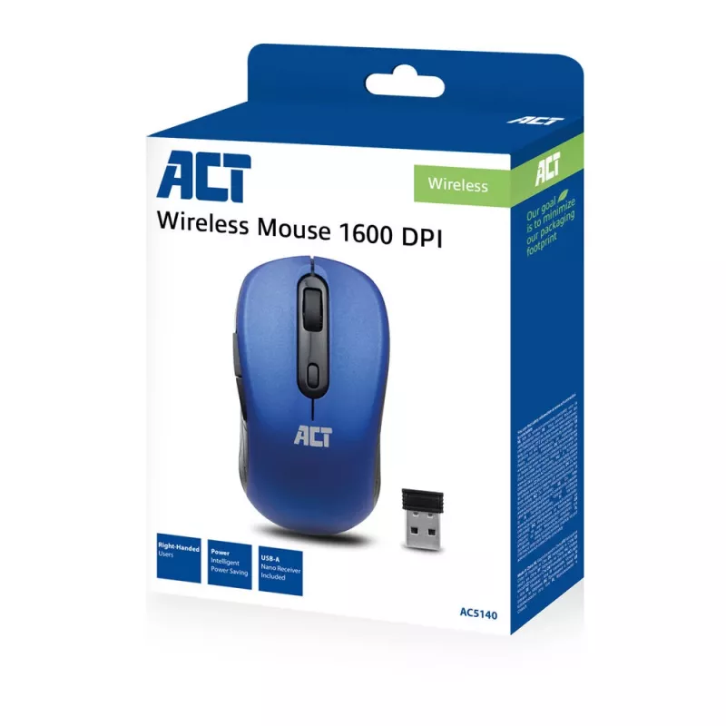 ACT AC5140 ratón inalámbrico ambidiestro, 1600 DPI, RF Wireless, azul/negro