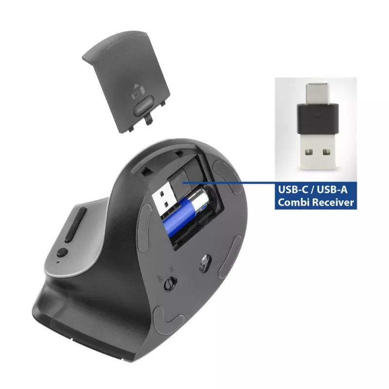 Ratón ergonómico inalámbrico ACT con Bluetooth y USB-C/USB-A