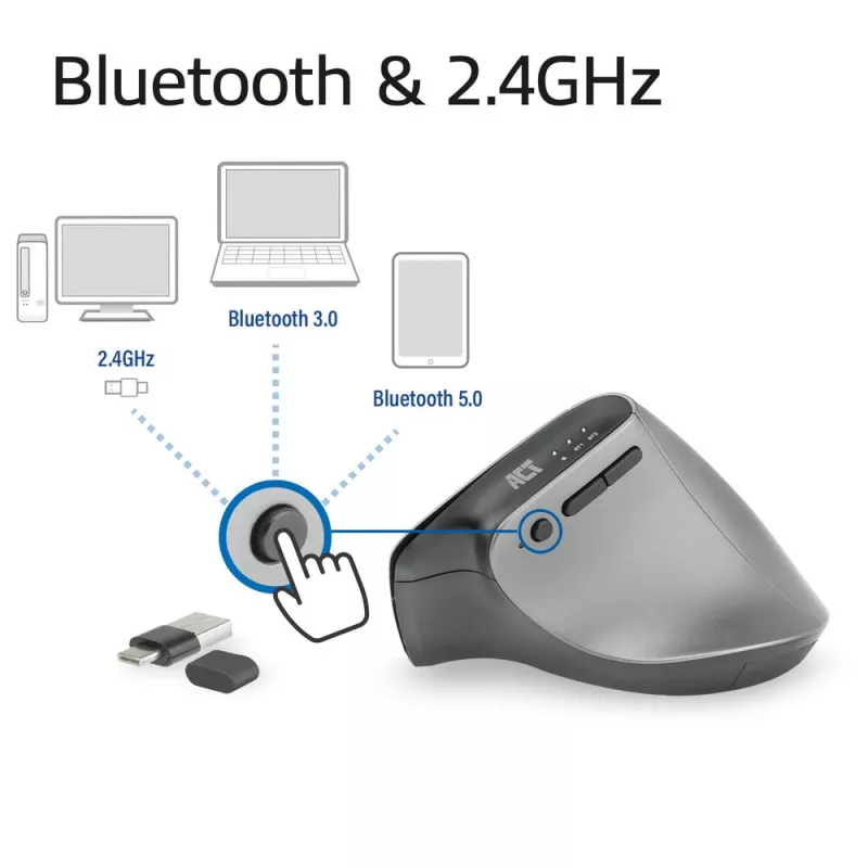 Ratón ergonómico inalámbrico ACT con Bluetooth y USB-C/USB-A
