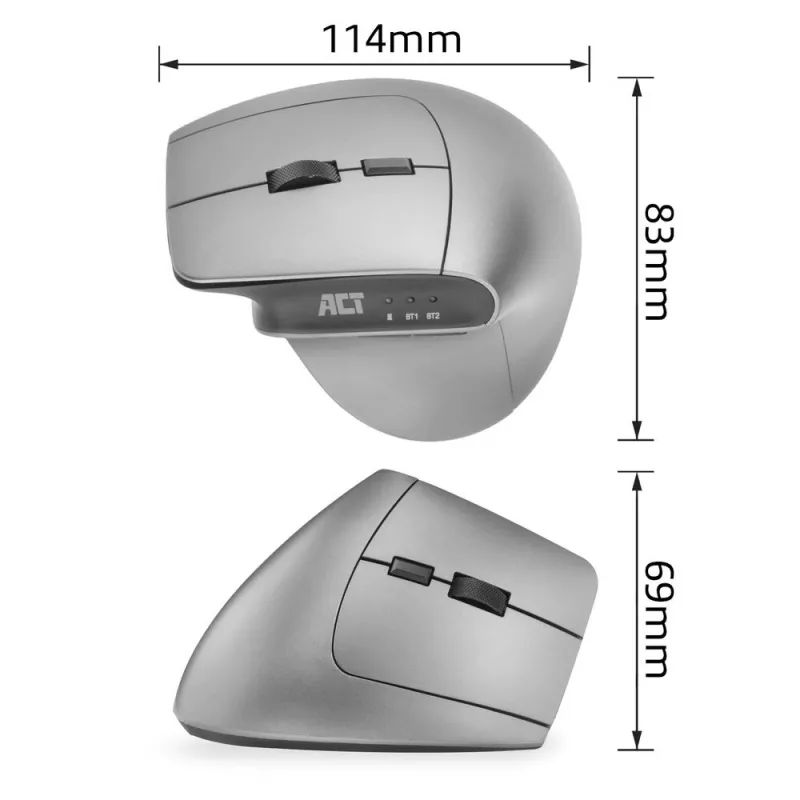 Ratón ergonómico inalámbrico ACT con Bluetooth y USB-C/USB-A