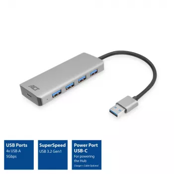 Hub USB ACT AC6121 Type-A 5000 Mbit/s aluminio