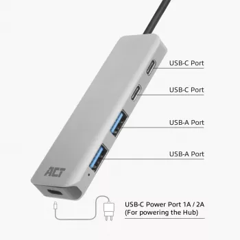 Hub USB ACT AC6125 3.2 Gen 1 Type-A 5000 Mbit/s gris