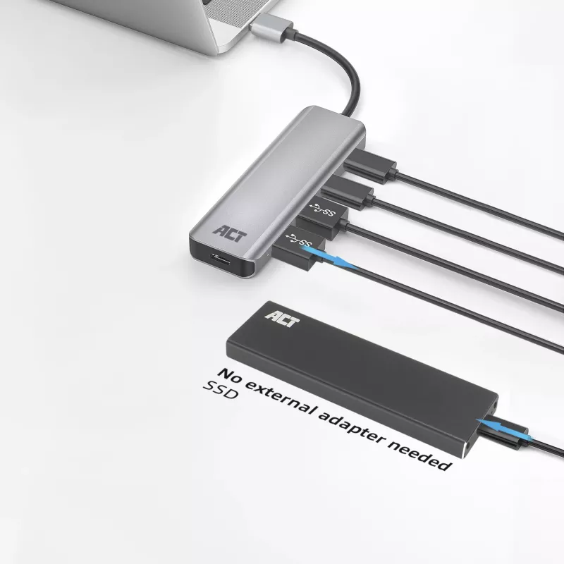 Hub USB ACT AC6125 3.2 Gen 1 Type-A 5000 Mbit/s gris