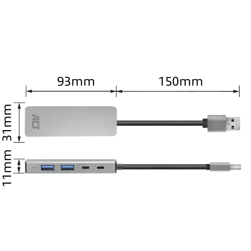 Hub USB ACT AC6125 3.2 Gen 1 Type-A 5000 Mbit/s gris
