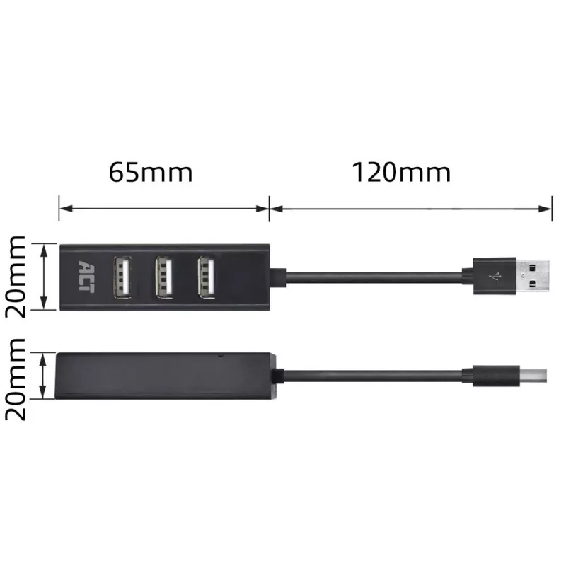Hub USB ACT AC6205 2.0 480 Mbit/s negro 0,12 m