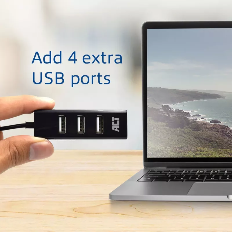 Hub USB ACT AC6205 2.0 480 Mbit/s negro 0,12 m