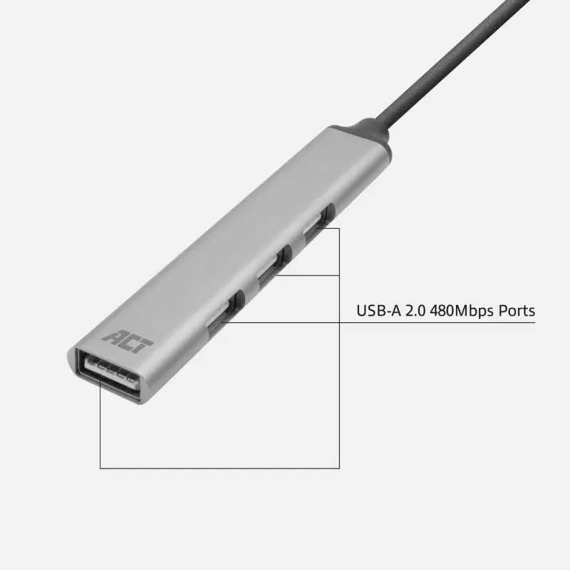 Hub USB 2.0 ACT AC6225 480 Mbit/s gris aluminio