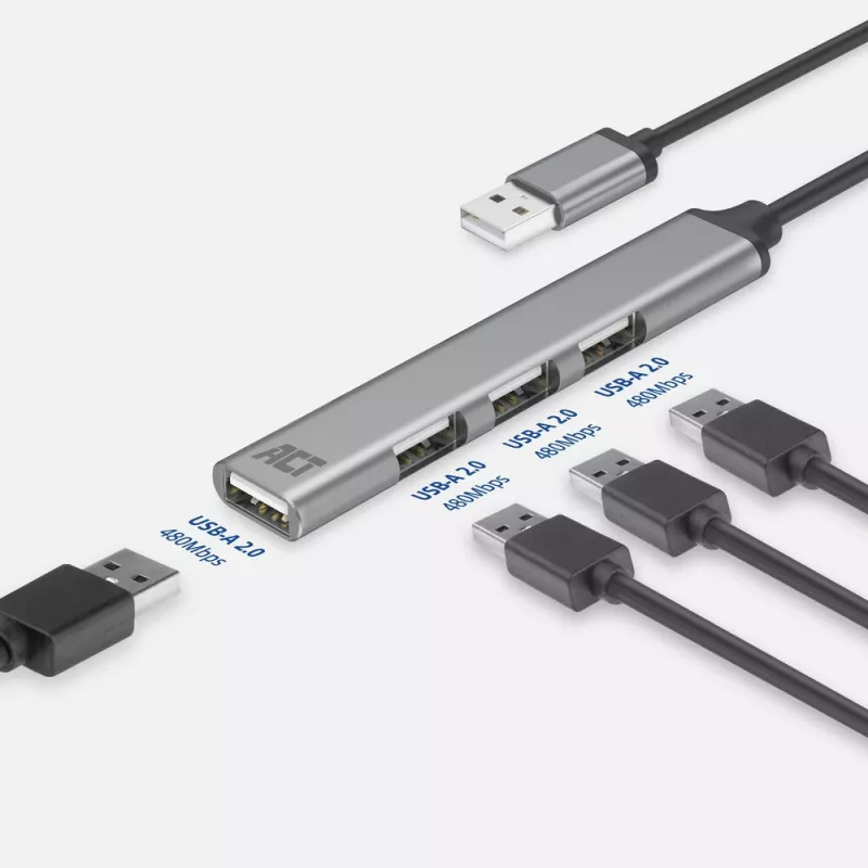Hub USB 2.0 ACT AC6225 480 Mbit/s gris aluminio