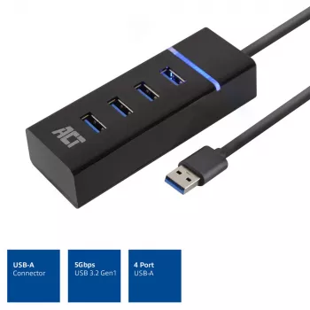 Hub USB 3.2 Gen 1 ACT AC6300 Type-A 5000 Mbit/s negro
