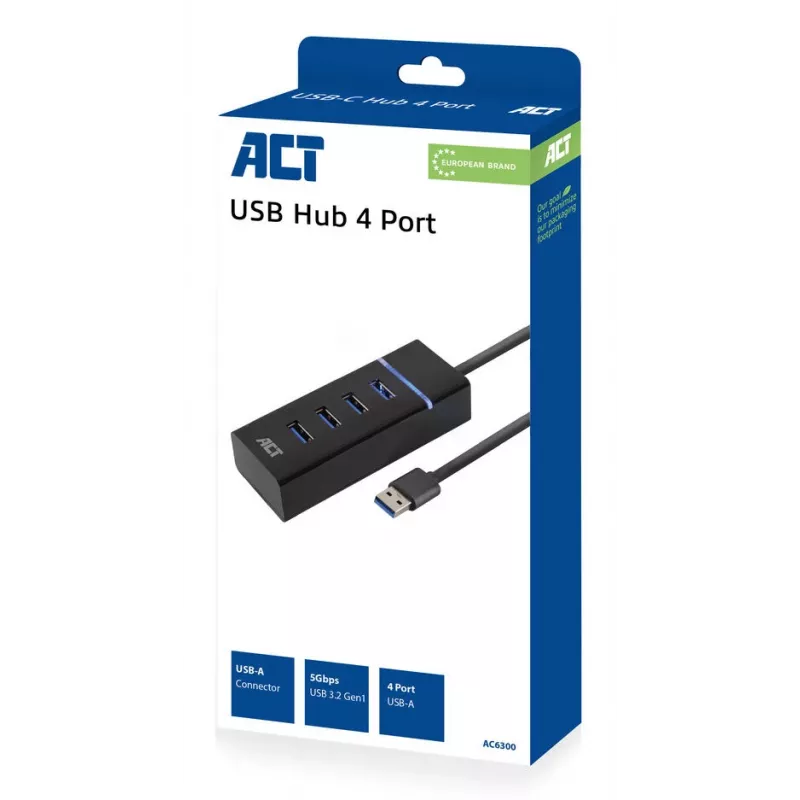 Hub USB 3.2 Gen 1 ACT AC6300 Type-A 5000 Mbit/s negro