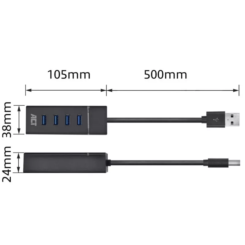 Hub USB 3.2 Gen 1 ACT AC6300 Type-A 5000 Mbit/s negro
