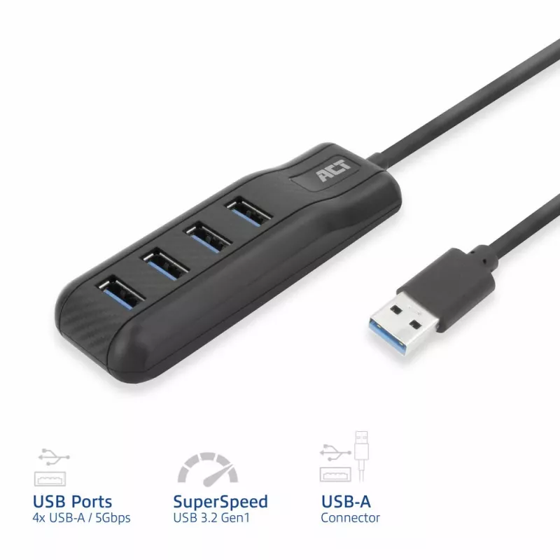 Hub de interfaces ACT AC6320 USB 3.2 Gen 1 (3.1 Gen 1) Type-A 5000 Mbit/s negro