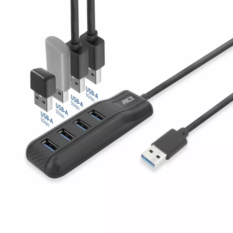 Hub de interfaces ACT AC6320 USB 3.2 Gen 1 (3.1 Gen 1) Type-A 5000 Mbit/s negro