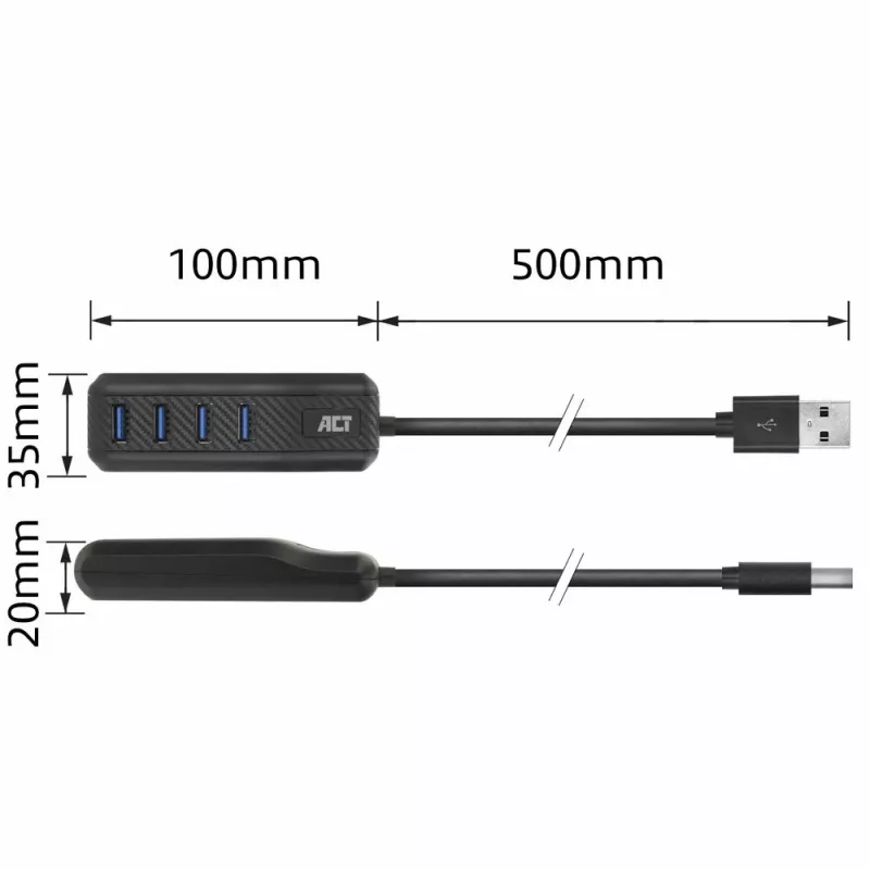 Hub de interfaces ACT AC6320 USB 3.2 Gen 1 (3.1 Gen 1) Type-A 5000 Mbit/s negro