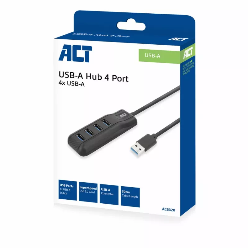 Hub de interfaces ACT AC6320 USB 3.2 Gen 1 (3.1 Gen 1) Type-A 5000 Mbit/s negro