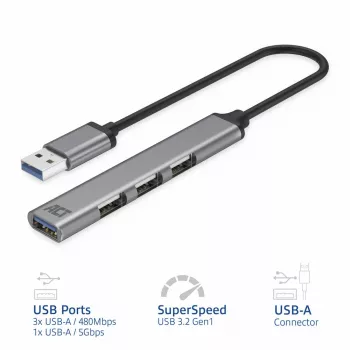 Hub USB 3.2 Gen 1 ACT AC6325 Type-A 5000 Mbit/s gris