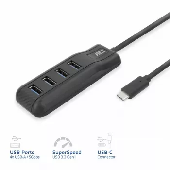 Hub de interfaces ACT AC6420 USB 3.2 Gen 1 (3.1 Gen 1) Type-C 5000 Mbit/s negro