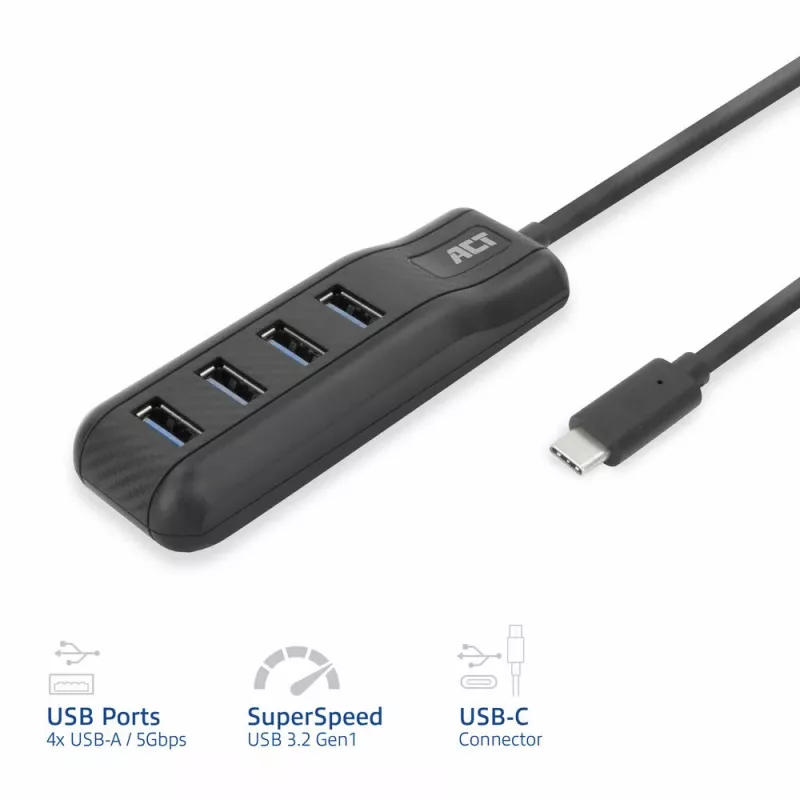 Hub de interfaces ACT AC6420 USB 3.2 Gen 1 (3.1 Gen 1) Type-C 5000 Mbit/s negro