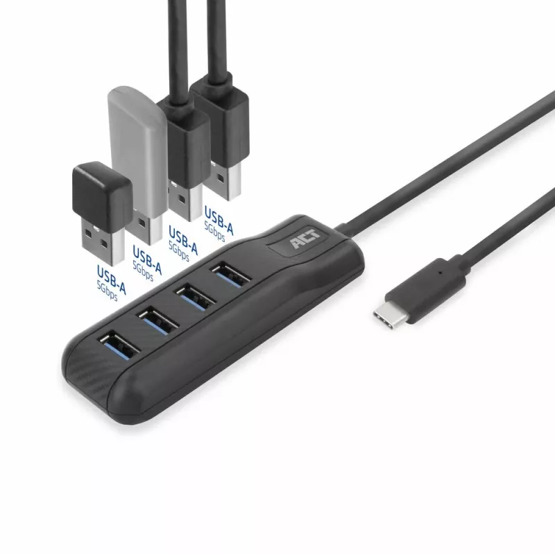 Hub de interfaces ACT AC6420 USB 3.2 Gen 1 (3.1 Gen 1) Type-C 5000 Mbit/s negro