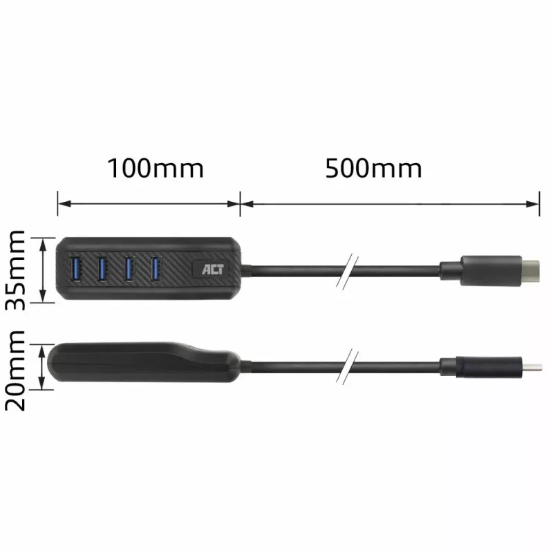 Hub de interfaces ACT AC6420 USB 3.2 Gen 1 (3.1 Gen 1) Type-C 5000 Mbit/s negro