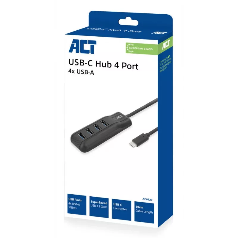 Hub de interfaces ACT AC6420 USB 3.2 Gen 1 (3.1 Gen 1) Type-C 5000 Mbit/s negro