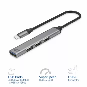 Hub USB ACT AC6425 Type-C 5000 Mbit/s aluminio gris