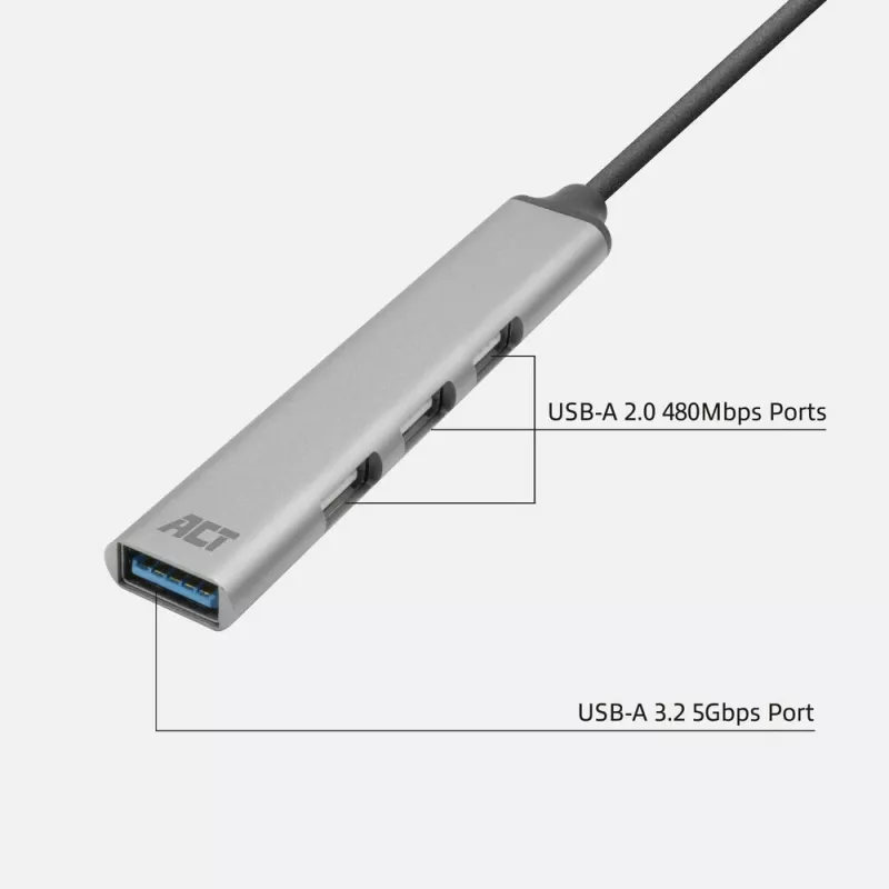 Hub USB ACT AC6425 Type-C 5000 Mbit/s aluminio gris