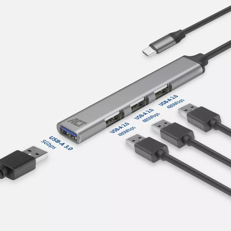 Hub USB ACT AC6425 Type-C 5000 Mbit/s aluminio gris