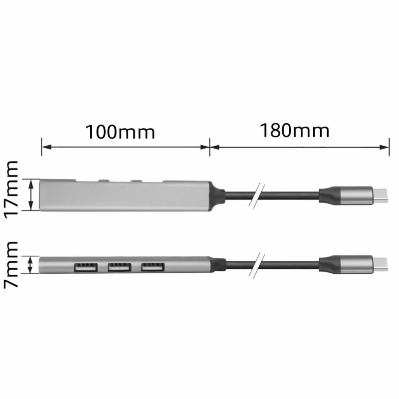 Hub USB ACT AC6425 Type-C 5000 Mbit/s aluminio gris