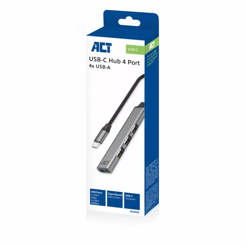 Hub USB ACT AC6425 Type-C 5000 Mbit/s aluminio gris