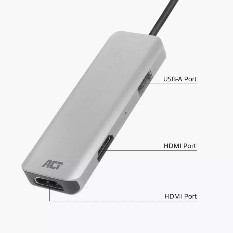 Adaptador multipuerto USB-C 4K ACT para 2 monitores HDMI, puerto de datos USB-A