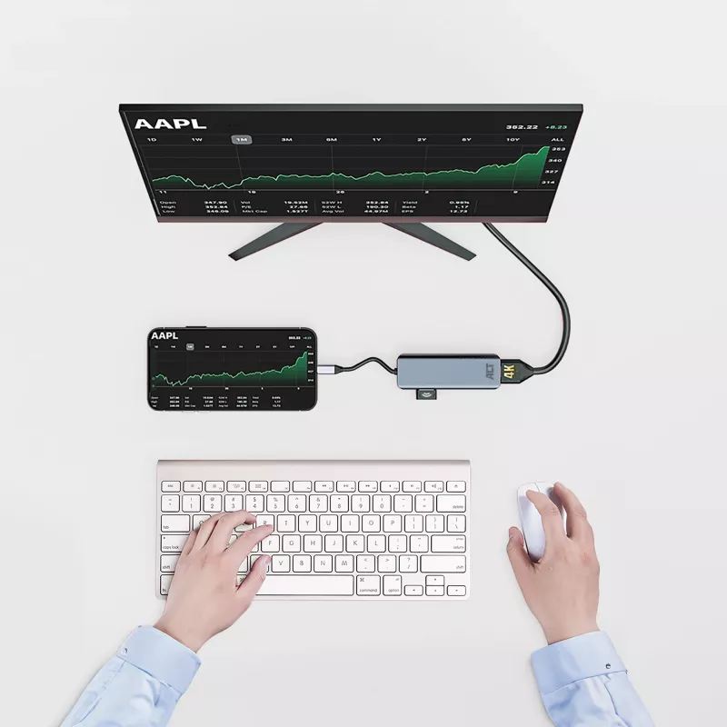 Adaptador multipuerto USB-C 4K ACT para 2 monitores HDMI, puerto de datos USB-A