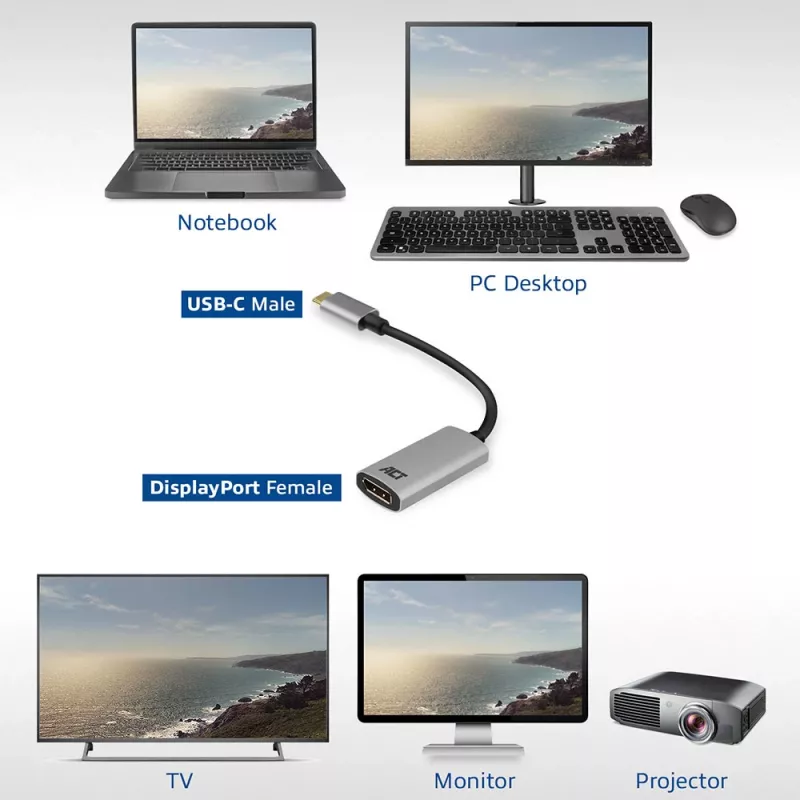 Adaptador USB-C a DisplayPort ACT AC7030