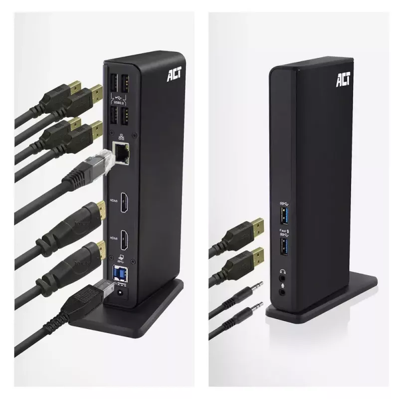 Docking station universal USB-C o USB-A ACT, para 2 monitores HDMI, DisplayLink