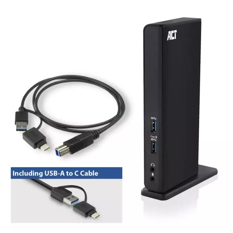 Docking station universal USB-C o USB-A ACT, para 2 monitores HDMI, DisplayLink