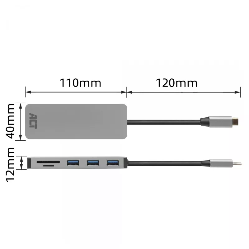 Hub USB-C 3.0 ACT, 3x USB-A, lector de tarjetas, PD pass-through