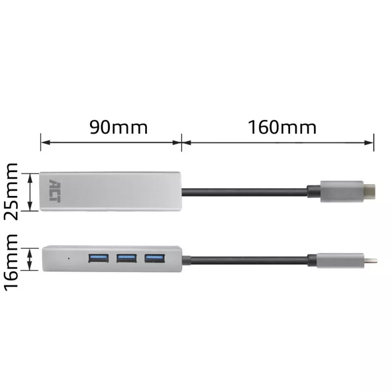 Hub USB-C ACT AC7055 3x USB-A Gigabit Ethernet