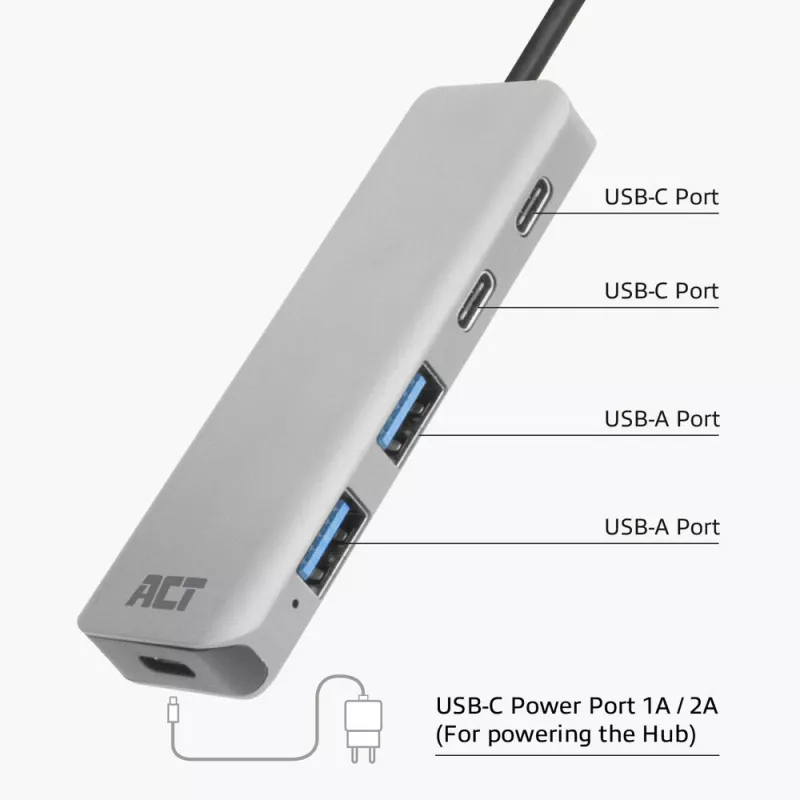 Hub USB 3.2 Gen 1 Type-C ACT AC7072 5000 Mbit/s negro gris