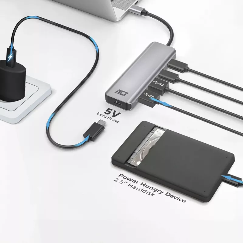 Hub USB 3.2 Gen 1 Type-C ACT AC7072 5000 Mbit/s negro gris