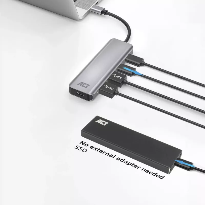 Hub USB 3.2 Gen 1 Type-C ACT AC7072 5000 Mbit/s negro gris