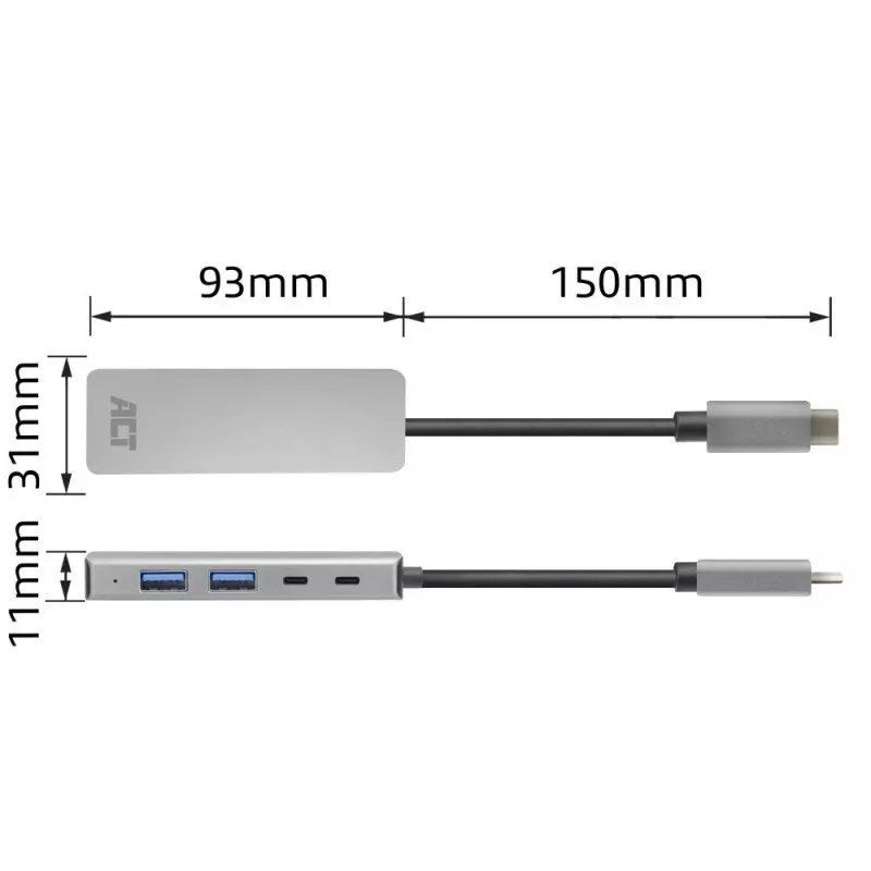 Hub USB 3.2 Gen 1 Type-C ACT AC7072 5000 Mbit/s negro gris