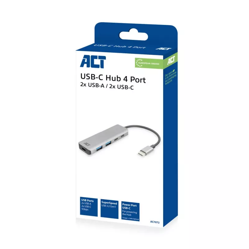 Hub USB 3.2 Gen 1 Type-C ACT AC7072 5000 Mbit/s negro gris