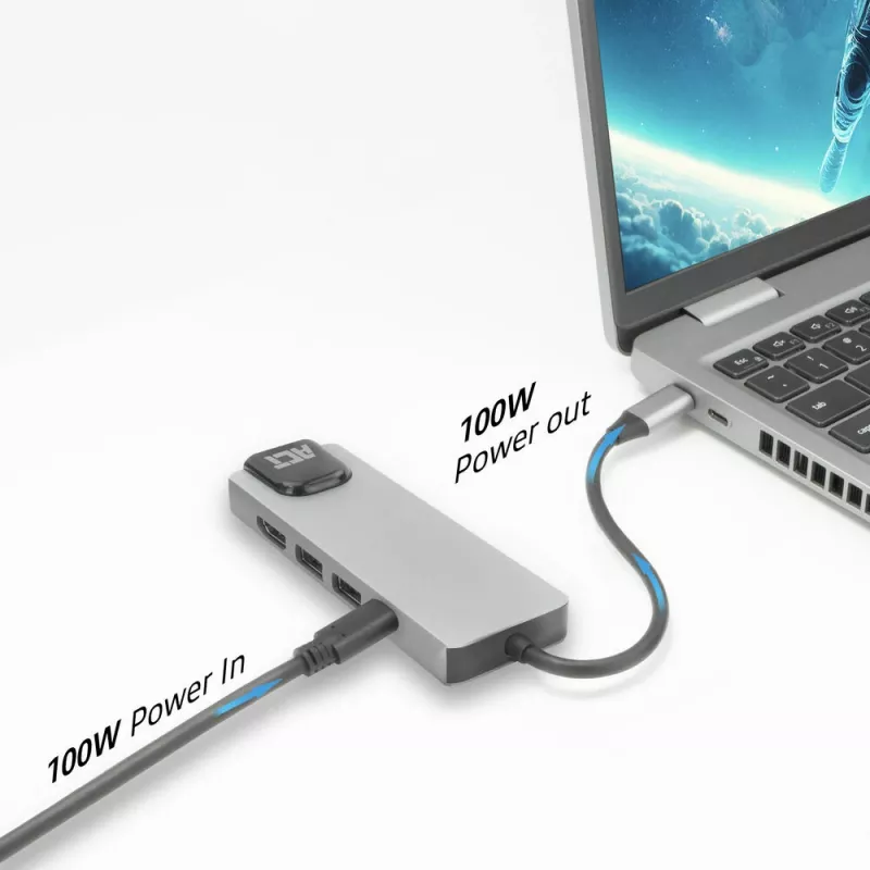 Docking station USB-C 4K ACT para 1 monitor HDMI, Ethernet, USB-A, PD pass-through